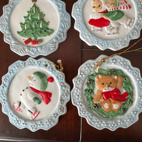 VTG Jasco Hand-painted Snowflake Greetings Ornaments Set of 6 Taiwan 1980’s 3” - Picture 3 of 8